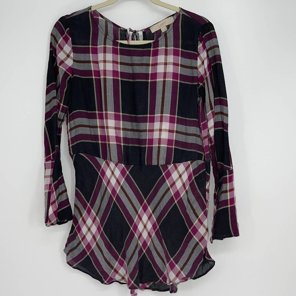 LOFT PLAID DESIGN LIGHTWEIGHT SOFT LONG SLEEVE LYOCELL PULLOVER TOP SIZE XS